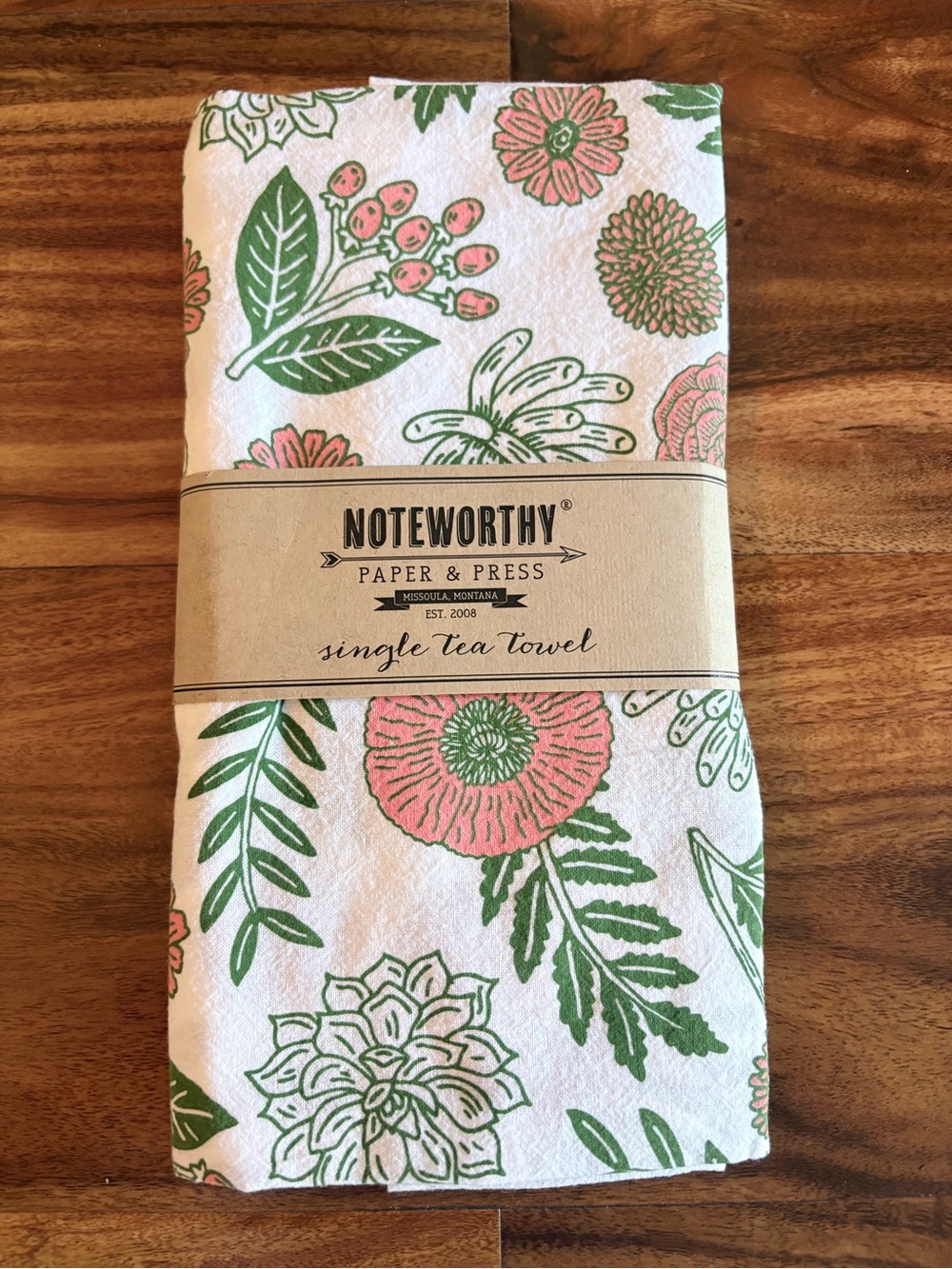 NWT Noteworthy Paper & Press Pink Floral Cotton Kitchen Tea Dish Towel
